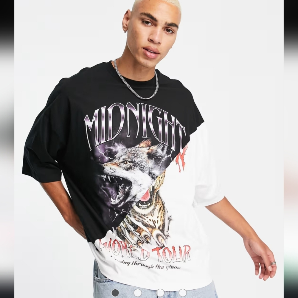 ASOS MIDNIGHT SPLIT GRAPHICS WOLF TIGER WORLD TOUR XL
